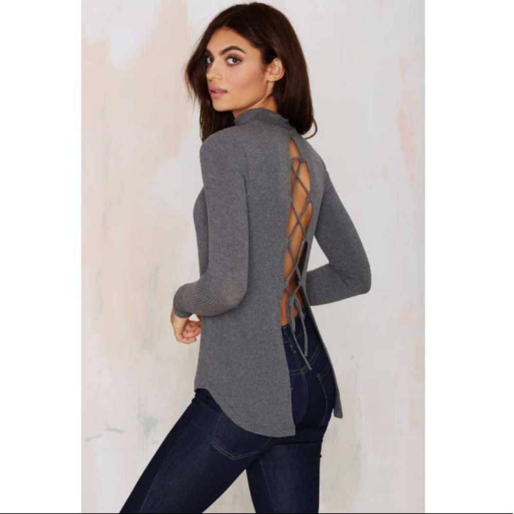 Nasty Gal Turtleneck Lace Back Sweater Top